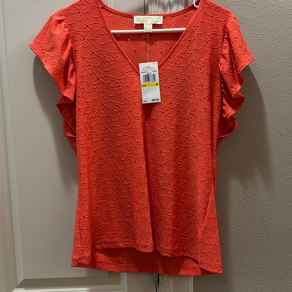 Michael Kors Women's Short Sleeve Orange V-Neck Blouse Size M (29)K